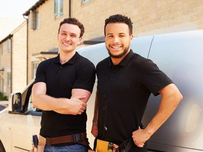 Installers outside van